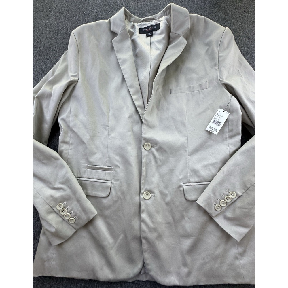 Structure Blazer Mens Large‎ Beige Slim Fit Sport Coat Jacket Core Sateen New